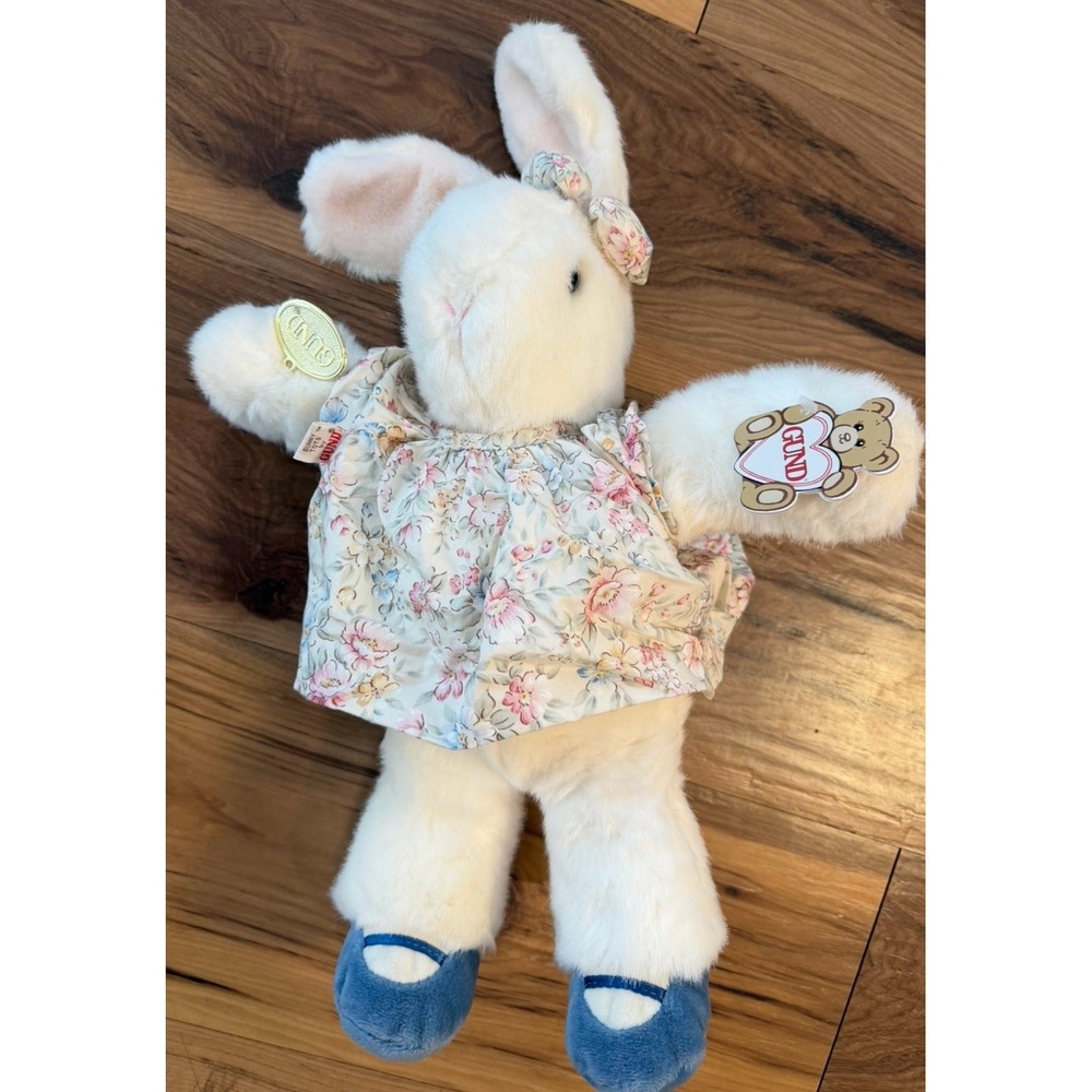 Vintage GUND Bunny Tots Rabbit Plush Floral Dress Original Tags 20" Korea
